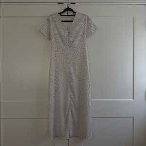 Woman’s Orange Creek White Polka Dot V-neck Sheath Maxi/Midi Dress